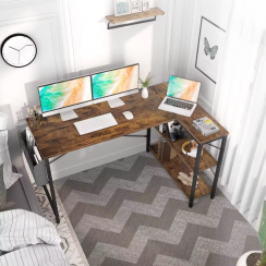 L Shaped Corner Computer Desk with Reversible Storage Shelves